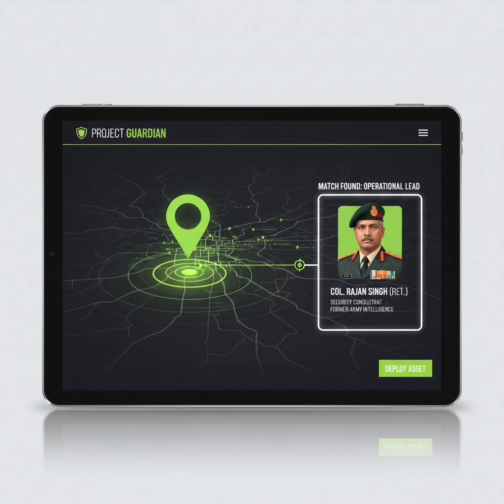 A digital map of India with a location pin being matched to a verified officer profile